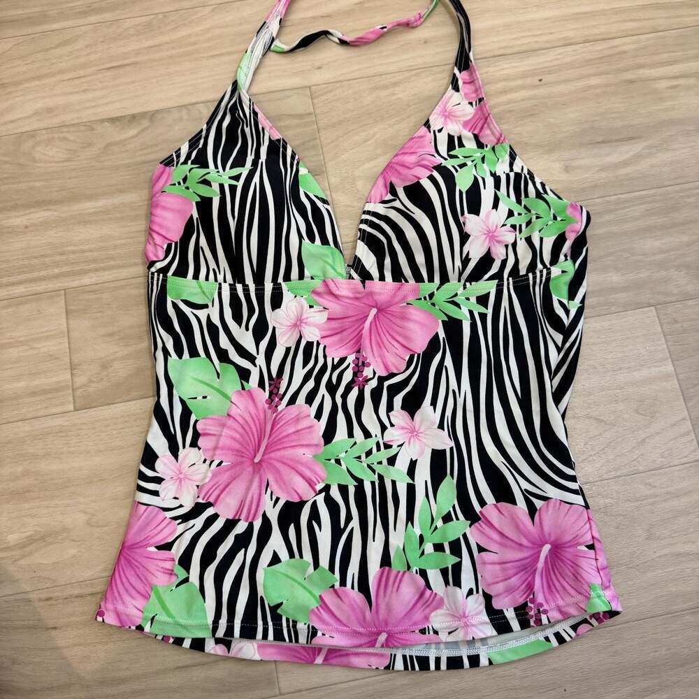 Caribbean Sand Tropical Hibiscus Zebra Print Tankini Set - Picture 3 of 5